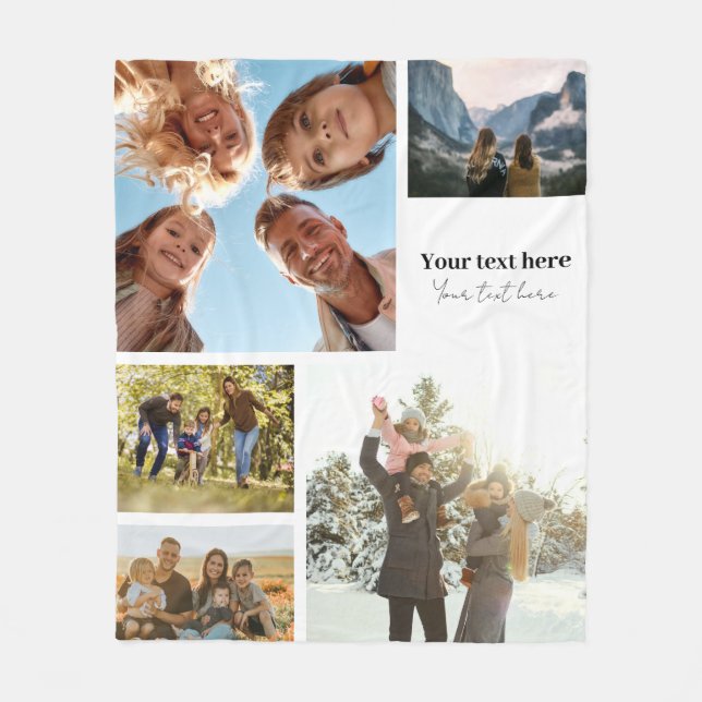 Personalised 5 Photo Collage Fleece Blanket (Front)
