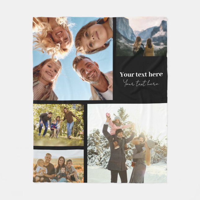 Personalised 5 Photo Collage Fleece Blanket (Front)