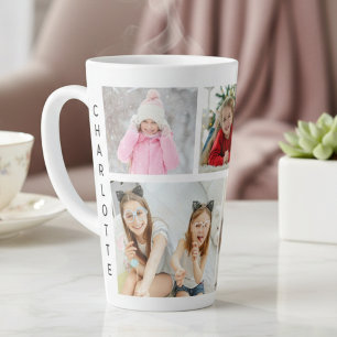 Personalised 5 Photo Collage Modern Name Latte Mug