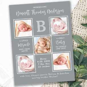 Personalised 5 Photo Collage Newborn Baby Birth Announcement Postcard