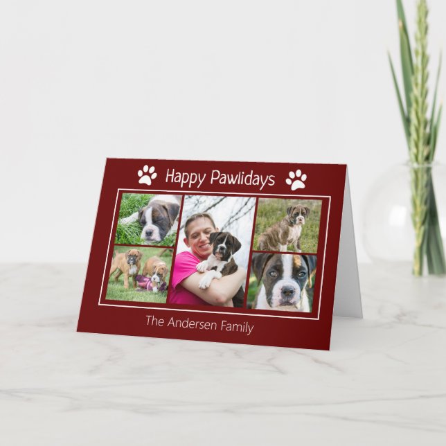 Personalised 5 Photo Dog Christmas Holiday Card (Front)