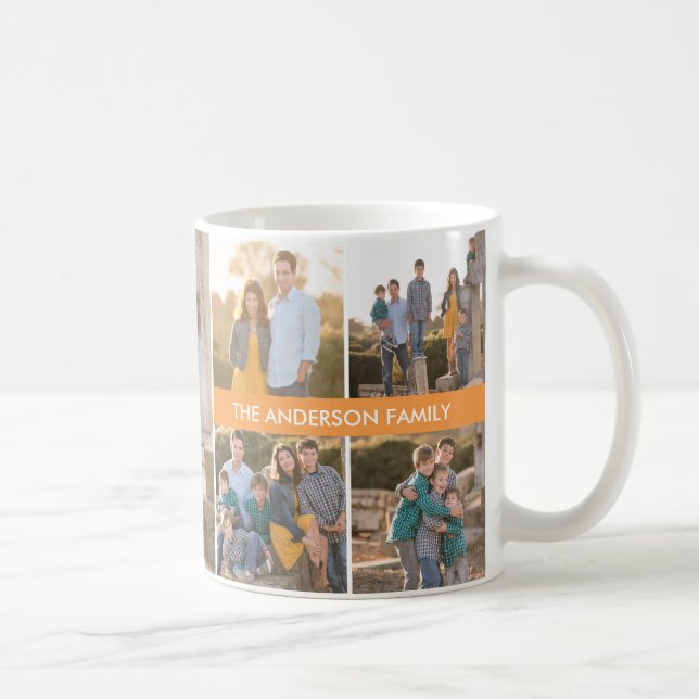 Personalised 5 Photo Family Collage Custom Name Coffee Mug (Right)