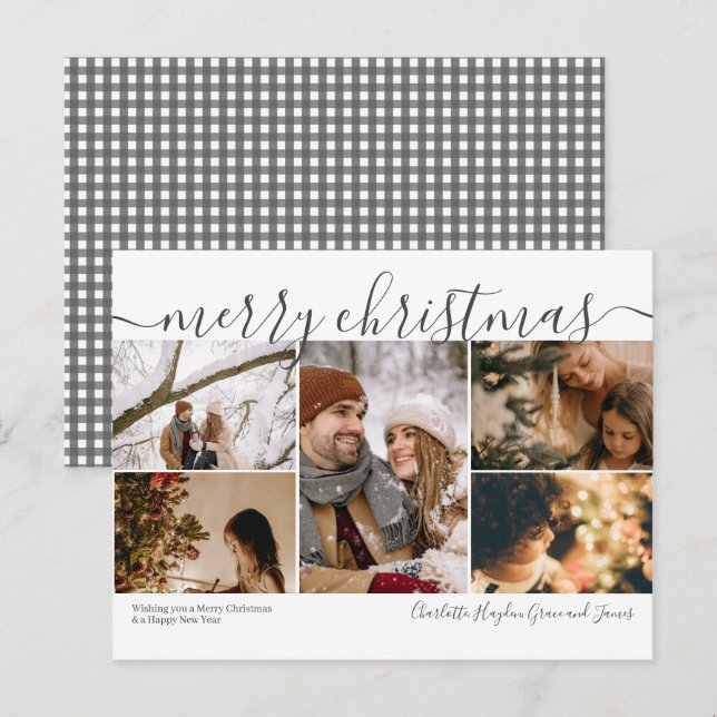 Personalised 5 Photo Merry Christmas Holiday Card (Front/Back)