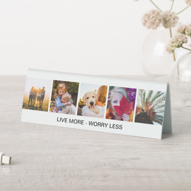 Personalised 5 Photo + Quote Desk Sign (In SItu (Table))