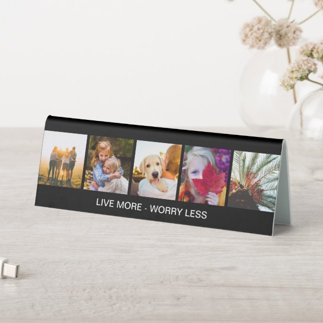 Personalised 5 Photo + Quote Desk Sign (In SItu (Table))