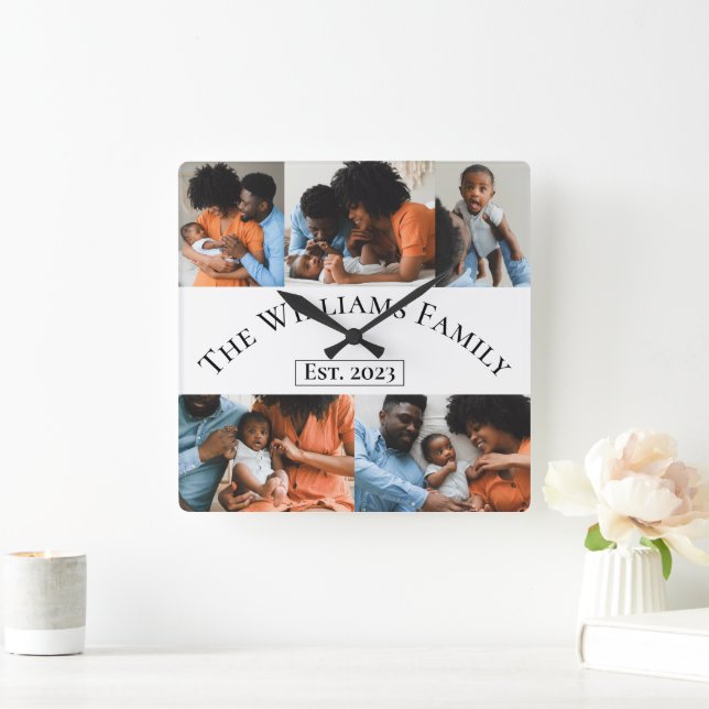 Personalised 5 Photo  Square Wall Clock (Home)