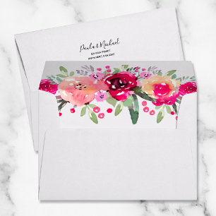 Personalised 5 x 7 Watercolor Pink Garden Flowers Envelope