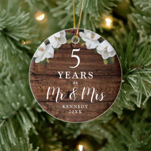 Personalised 5 Year Wood Anniversary Mr & Mrs Gift Ceramic Tree Decoration (Tree)