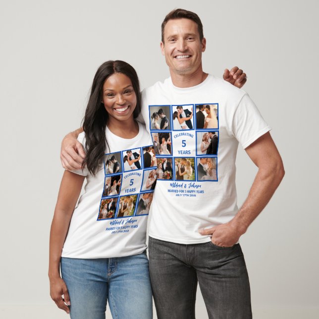 Personalised 5 Years Anniversary 8 Photo Collage T-Shirt (Unisex)