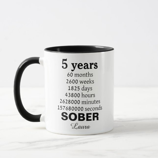 Personalised 5 Years Sober Recovery Celebration Mug (Left)