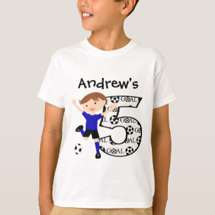 Personalised  5th Birthday Soccer Blue and Black T-Shirt