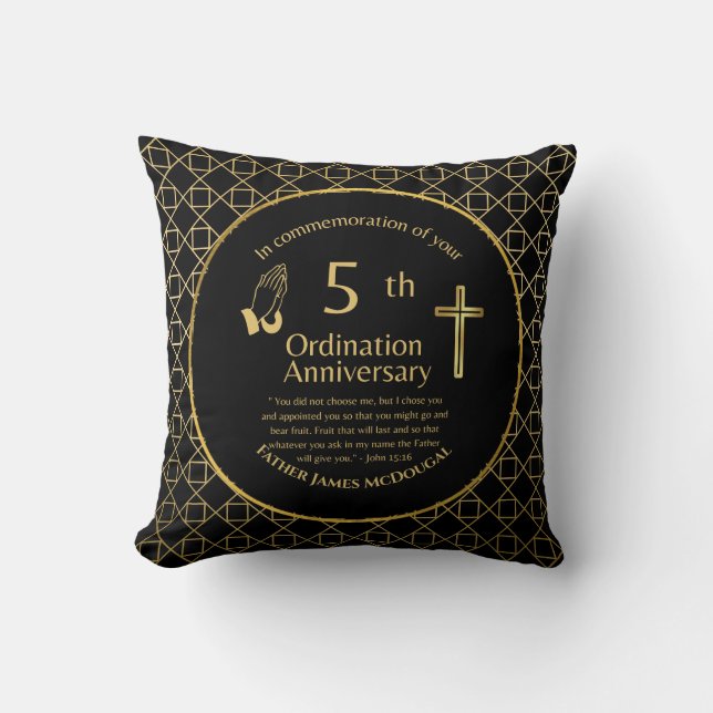 Personalised 5th Ordination Anniversary Priest Thr Cushion (Front)