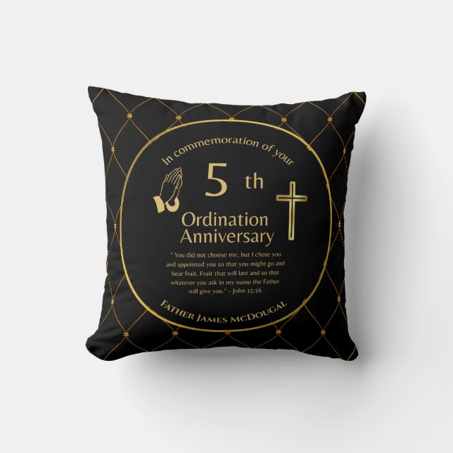 Personalised 5th Ordination Anniversary Priest Thr Cushion (Front)