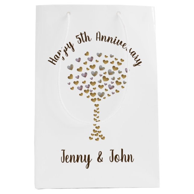 Personalised 5th wood wedding anniversary medium gift bag (Front)