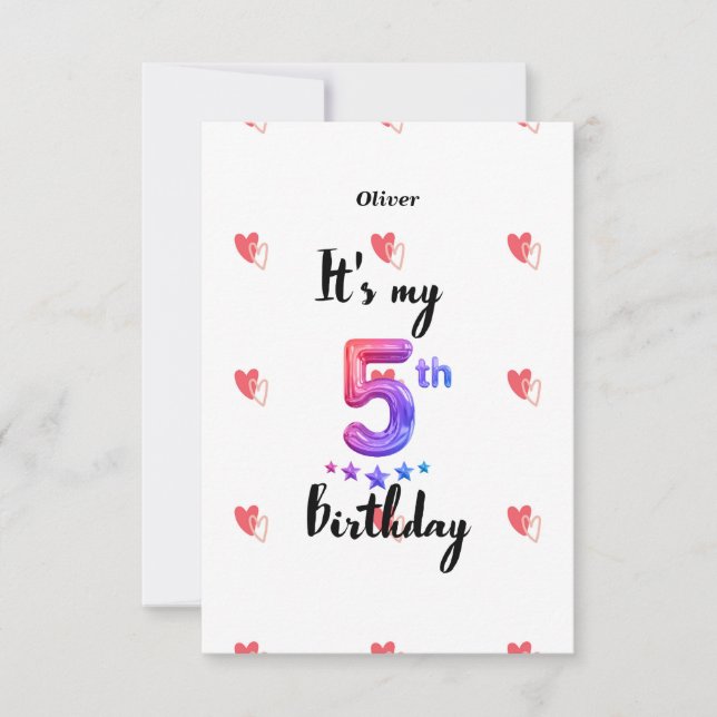 Personalised 5th Year Birthday invitation Card (Front)