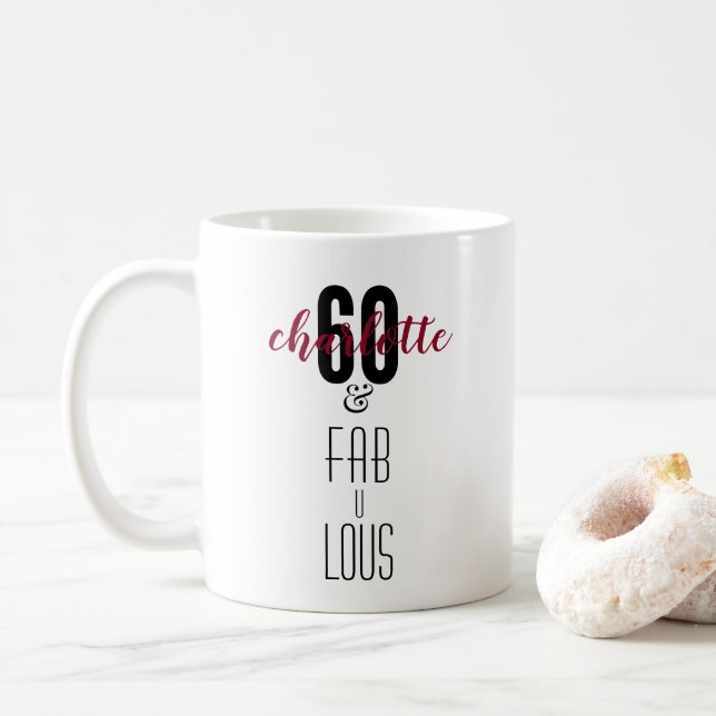 Personalised 60 and Fabulous 60th Birthday Gift Coffee Mug (With Donut)