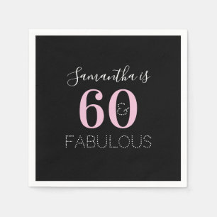 Personalised 60 and fabulous Black Pink Birthday Napkin