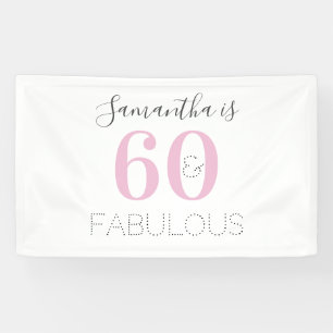 Personalised 60 and fabulous Modern Pink Birthday Banner
