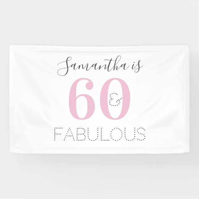 Personalised 60 and fabulous Modern Pink Birthday Banner (Horizontal)