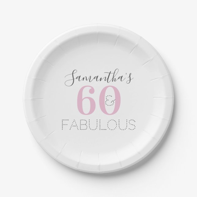 Personalised 60 and fabulous Modern Pink Birthday Paper Plate (Front)