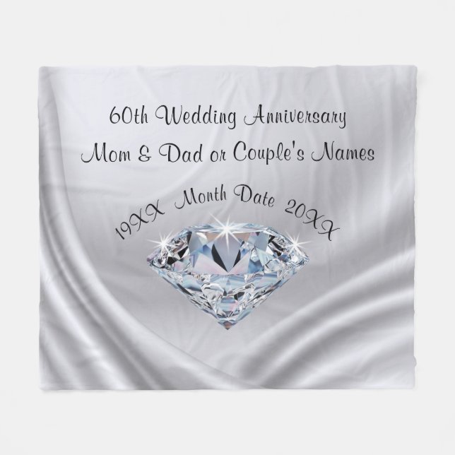 Personalised 60th Anniversary Blanket with Diamond (Front (Horizontal))