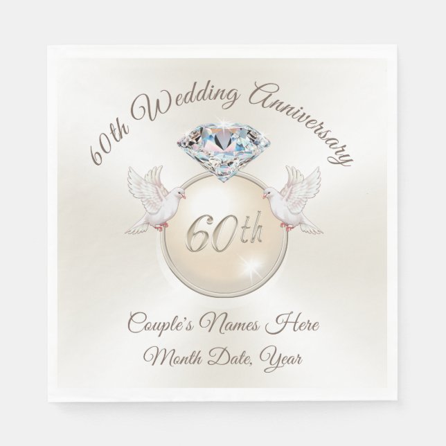 Personalised 60th Anniversary Diamond Napkins (Front)