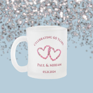 Personalised 60th Anniversary Floral Heart Gift Frosted Glass Coffee Mug