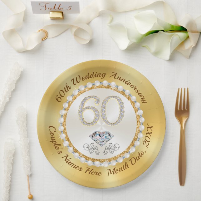 Personalised, 60th Anniversary Paper Plates,  Paper Plate (Wedding)