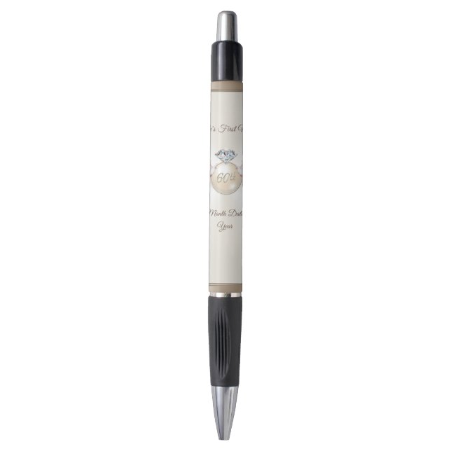 Personalised 60th Anniversary Pens, Diamond Favour (Front Vertical)