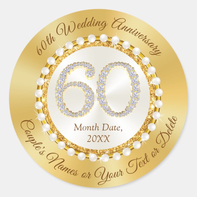 Personalised, 60th Anniversary Stickers,  Classic Round Sticker (Front)
