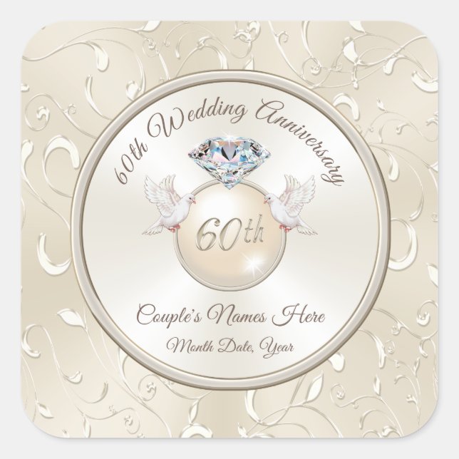 Personalised 60th Anniversary Stickers Your Text (Front)
