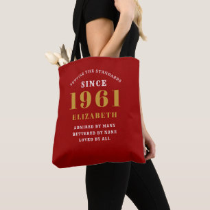 Personalised 60th Birthday 1961 Elegant Chic Red Tote Bag