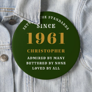 Personalised 60th Birthday 1961 Elegant Green Gold 6 Cm Round Badge