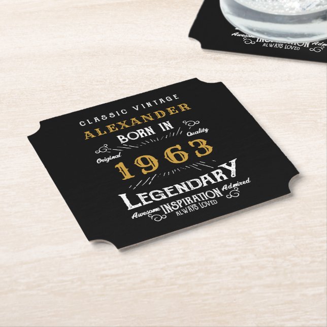 Personalised 60th Birthday 1963 Add Name Legendary Paper Coaster (Angled)