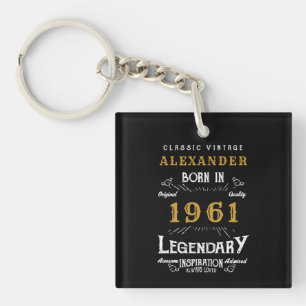 Personalised 60th Birthday Born 1961 Black Vintage Key Ring