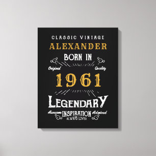 Personalised 60th Birthday Born 1961 Vintage Black Canvas Print
