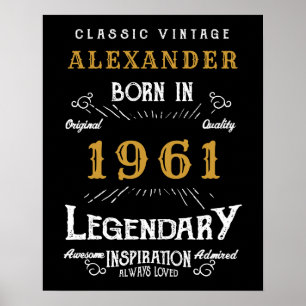 Personalised 60th Birthday Born 1961 Vintage Black Poster