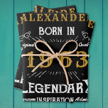 Personalised 60th Birthday Born 1963 Vintage Black Wrapping Paper Sheet<br><div class="desc">A personalised classic wrapping paper for that special birthday person born in 1963 and turning 60. Add the name to this vintage retro style black, white and gold design for a custom birthday gift. Easily edit the name and year with the template provided. A wonderful custom black birthday gift. More...</div>