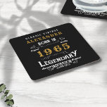 Personalised 60th Birthday Born 1965 Vintage Black Square Paper Coaster<br><div class="desc">A personalised classic paper coaster design for that birthday celebration for somebody born in 1965 and turning 60. Add the name to this vintage retro style black, white and gold design for a custom 60th birthday gift. Easily edit the name and year with the template provided. A wonderful custom black...</div>