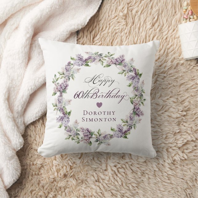 Personalised 60th Birthday Gift Purple Lilac Cushion (Blanket)