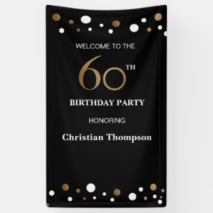 Personalised 60th Birthday Gold and black dots Banner
