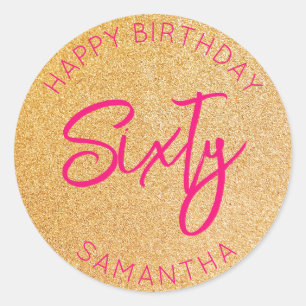 Personalised 60th Birthday Gold Glitter Sixty Classic Round Sticker