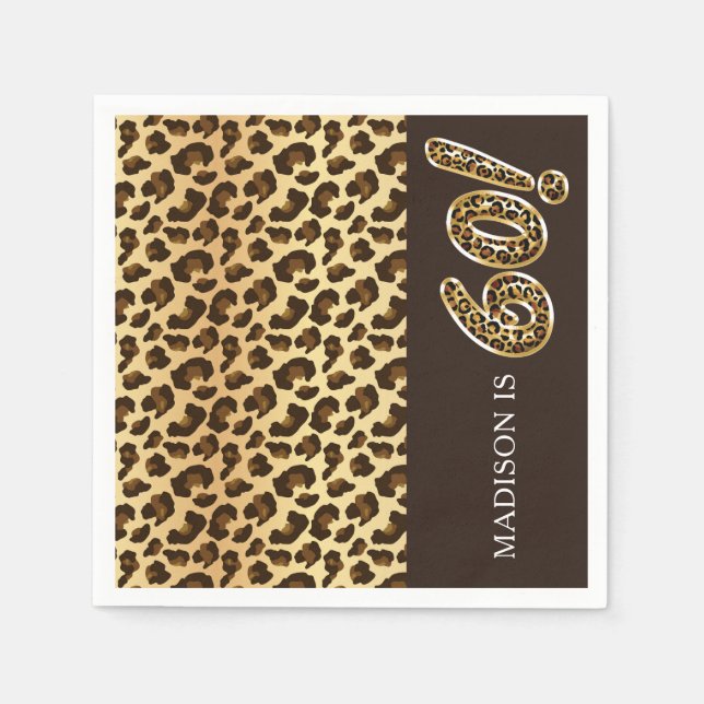 Personalised 60th Birthday Leopard Foil Balloon Napkin (Front)