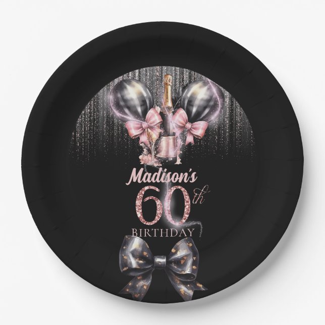 Personalised 60th Birthday Luxury champagne Paper Plate (Front)