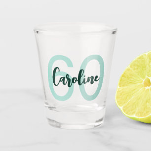 Personalised 60th Birthday Modern Teal Script Shot Glass