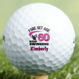 Personalised 60th Birthday – Pink Fore-get Age 60 Golf Balls