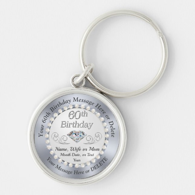 Personalised, 60th Birthday Presents for Wife Key Ring (Front)