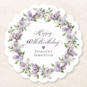 Personalised 60th Birthday Purple Lilac Flower Paper Coaster