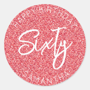 Personalised 60th Birthday Red Glitter Sixty Classic Round Sticker