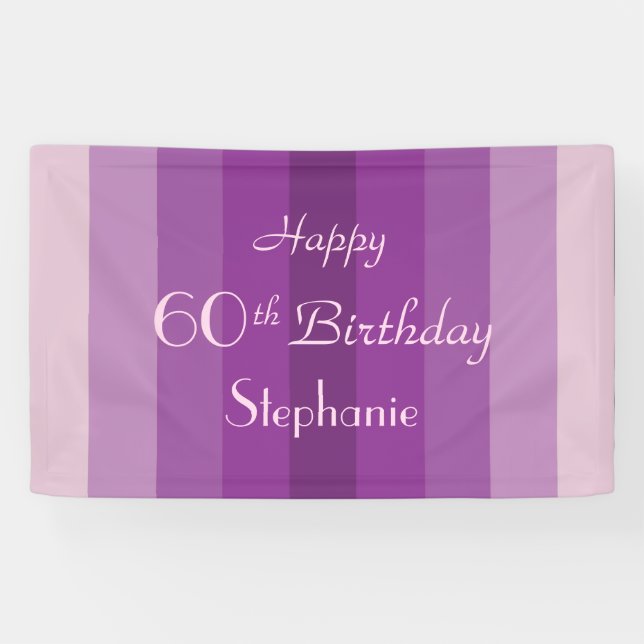 Personalised 60th Birthday Sign Purple Stripes (Horizontal)